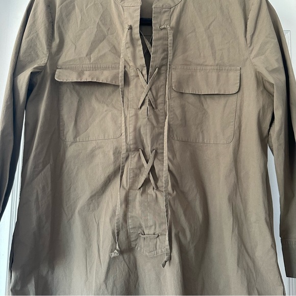 Theory Dress Womens  2 Green Jullitan poplin 3/4 Sleeve Lace-Up Mini Shift - Picture 3 of 8